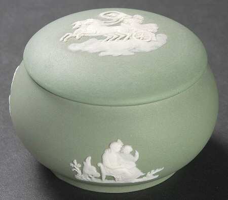 Cream Color on Celadon Jasperware 2" Round Box & Lid