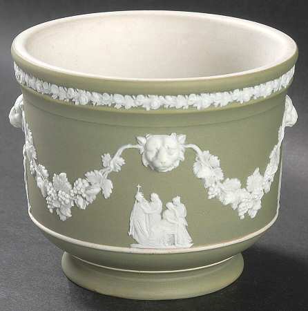 Cream Color on Celadon Jasperware #317 3" Jardiniere
