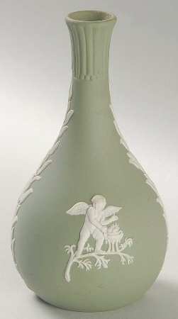 Cream Color on Celadon Jasperware Seasons Bud Vase