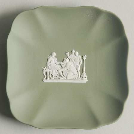 Cream Color on Celadon Jasperware Square Compotier