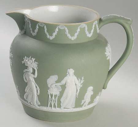 Cream Color on Celadon Jasperware 24 Oz Dutch Sacrifice Jug
