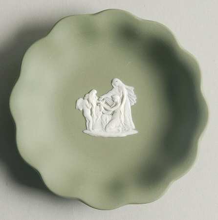 Cream Color on Celadon Jasperware Round Scalloped Compotier