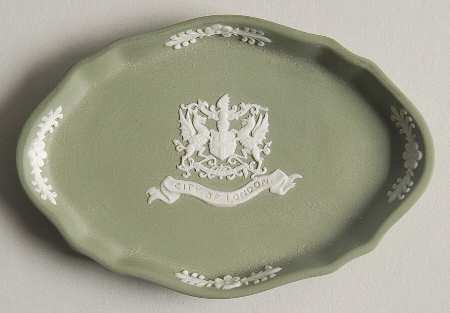 Cream Color on Celadon Jasperware Silver Tray