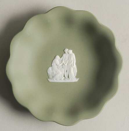 Cream Color on Celadon Jasperware Round Scalloped Compotier
