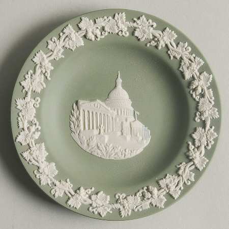 Cream Color on Celadon Jasperware Round Landmark Tray