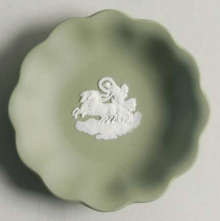 Cream Color on Celadon Jasperware Round Scalloped Compotier