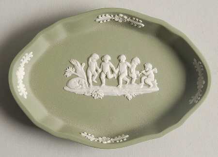 Cream Color on Celadon Jasperware Silver Tray