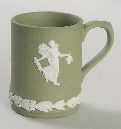 Cream Color on Celadon Jasperware Miniature Tankard