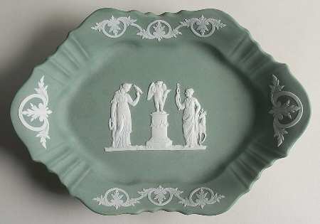 Cream Color on Celadon Jasperware 11" Roll Tray