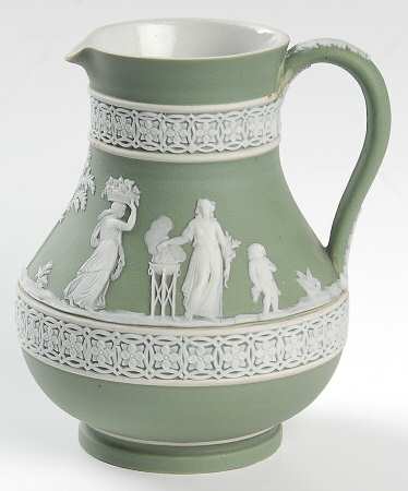 Cream Color on Celadon Jasperware 5" Etruscan Jug