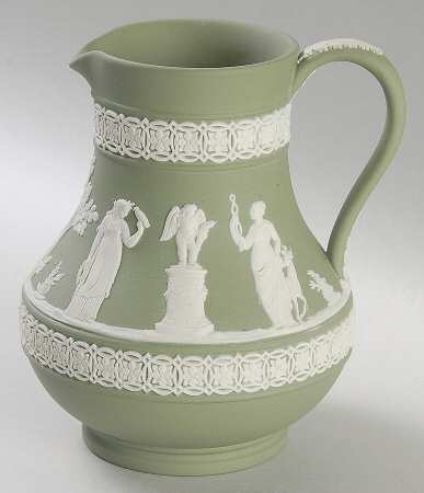 Cream Color on Celadon Jasperware 5" Etruscan Jug