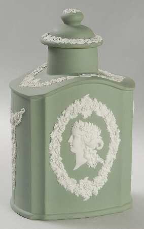 Cream Color on Celadon Jasperware Teapoy & Lid