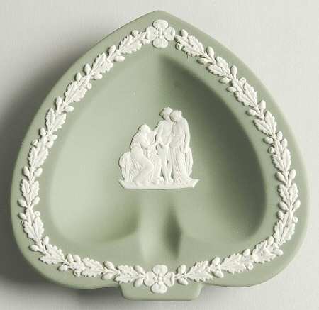 Cream Color on Celadon Jasperware Small Spade Shape Ashtray