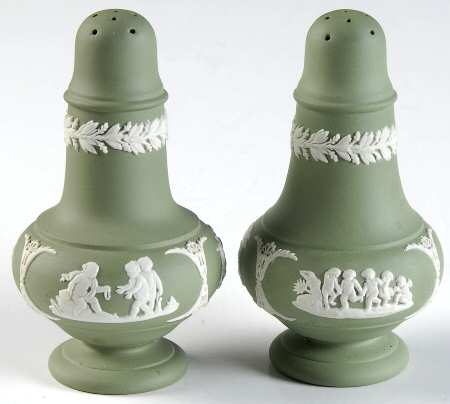 Cream Color on Celadon Jasperware Salt & Pepper Set