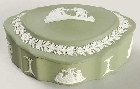 Cream Color on Celadon Jasperware Silver/Candy Box & Lid