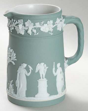 Cream Color on Celadon Jasperware Small Trojan Jug