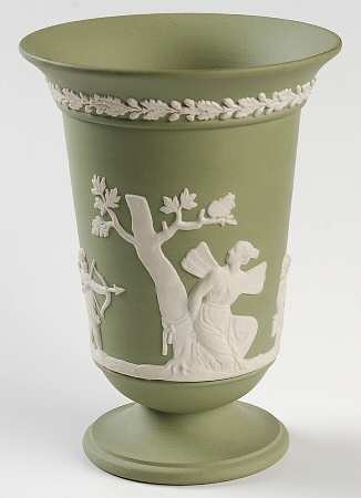 Cream Color on Celadon Jasperware 5" Vase