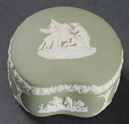 Cream Color on Celadon Jasperware Bean Box & Lid