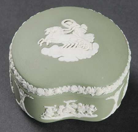 Cream Color on Celadon Jasperware Bean Box & Lid