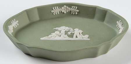 Cream Color on Celadon Jasperware Silver Tray