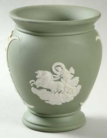 Cream Color on Celadon Jasperware Cameo Posey Pot