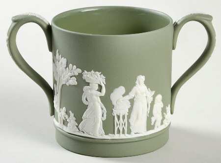 Cream Color on Celadon Jasperware Loving Cup