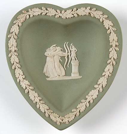 Cream Color on Celadon Jasperware Small Heart Shape Ashtray