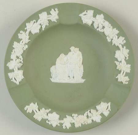 Cream Color on Celadon Jasperware 3 Slot Round Ashtray
