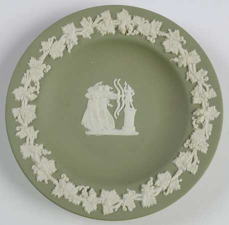 Cream Color on Celadon Jasperware 4" Round Tray