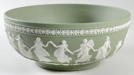 Cream Color on Celadon Jasperware Acanthus Bowl