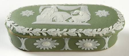 Cream Color on Celadon Jasperware Match Holder with Lid