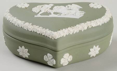 Cream Color on Celadon Jasperware Heart Shape Box & Lid