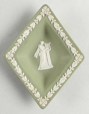 Cream Color on Celadon Jasperware Small Diamond Shape Ashtray