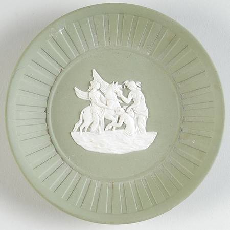 Cream Color on Celadon Jasperware 4" Round Fluted Tray