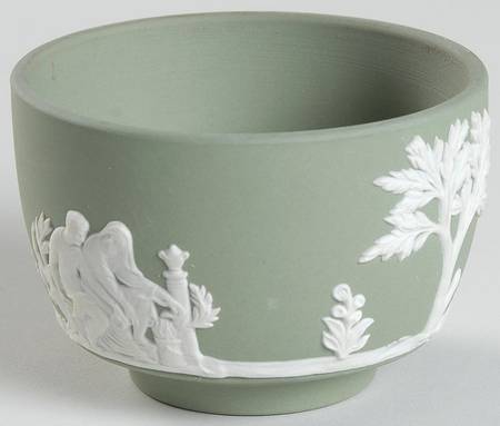 Cream Color on Celadon Jasperware Mini Open Sugar Bowl