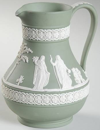 Cream Color on Celadon Jasperware 5" Etruscan Jug