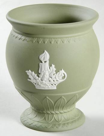 Cream Color on Celadon Jasperware Posey Pot