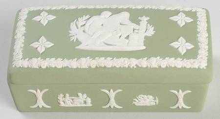 Cream Color on Celadon Jasperware 3" Rectangular Box & Lid