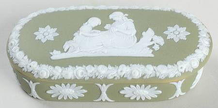 Cream Color on Celadon Jasperware Match Holder & Lid
