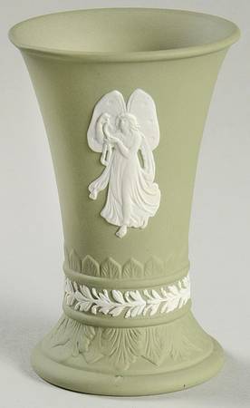 Cream Color on Celadon Jasperware 3" Bud Vase