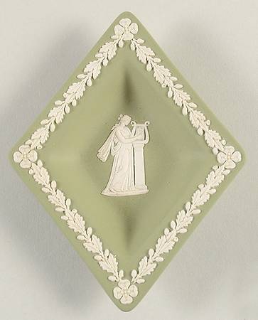Cream Color on Celadon Jasperware Small Diamond Shape Ashtray
