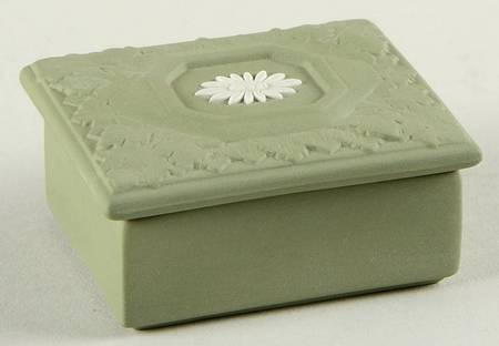 Cream Color on Celadon Jasperware Trinket Box & Lid
