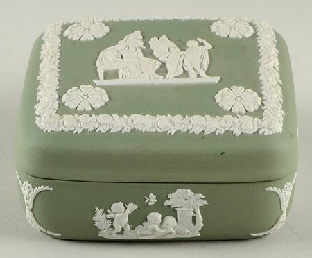Cream Color on Celadon Jasperware Square Box with Lid