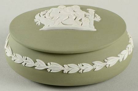 Cream Color on Celadon Jasperware Oval Apollo Box & Lid