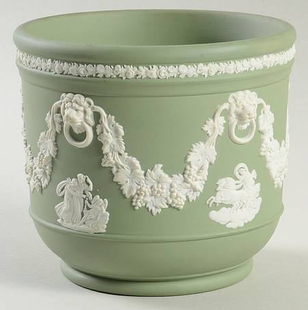 Cream Color on Celadon Jasperware #317 4" Jardiniere