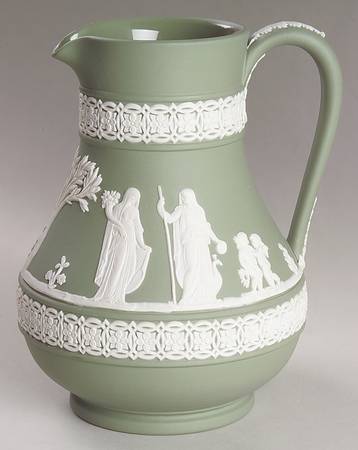 Cream Color on Celadon Jasperware 5" Etruscan Jug