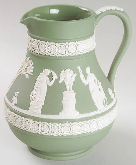 Cream Color on Celadon Jasperware 5" Etruscan Jug