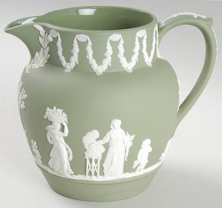 Cream Color on Celadon Jasperware 10 Oz Dutch Sacrifice Jug