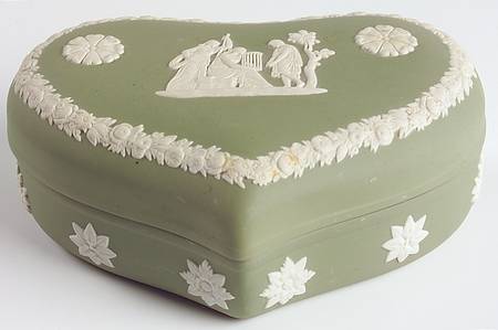 Cream Color on Celadon Jasperware Heart Shape Box & Lid