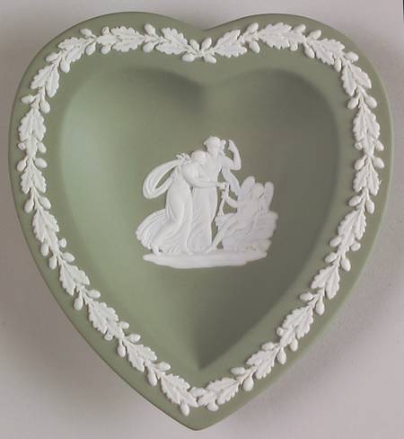Cream Color on Celadon Jasperware Small Heart Shape Ashtray